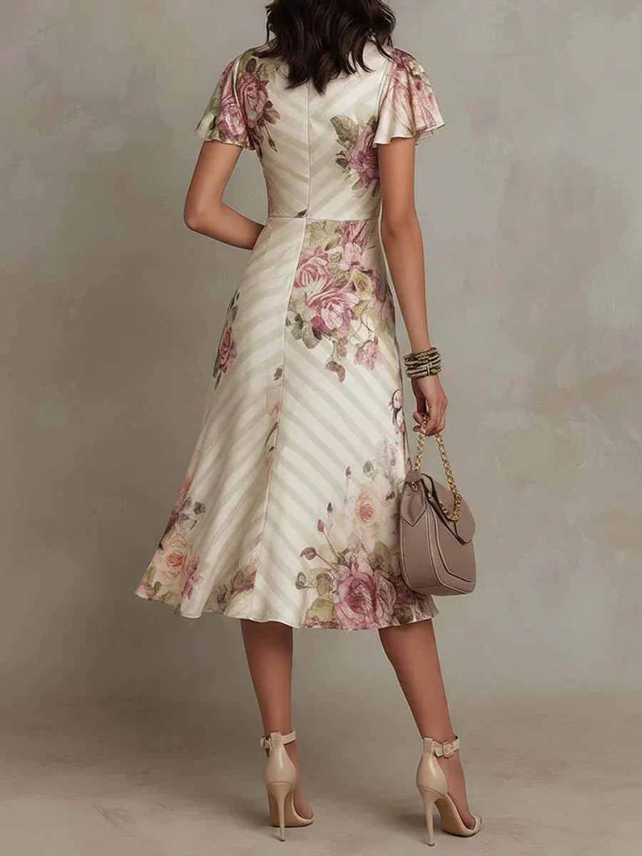 ROBE MIDI CROISÉE FLEURIE FRONCÉE ÉLÉGANTE ALBINA
