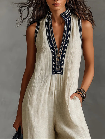 Fiona - Sleeveless Jumpsuit High Collar Zip