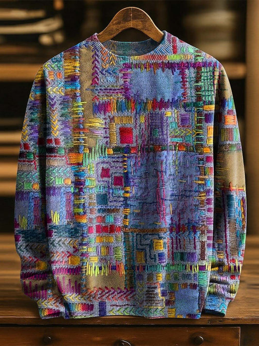 Patchwork Knit Print Sweater