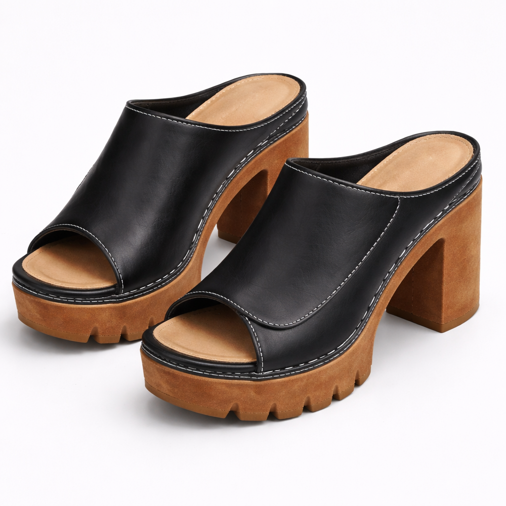 MULE À TALON PLATEFORME EN CUIR