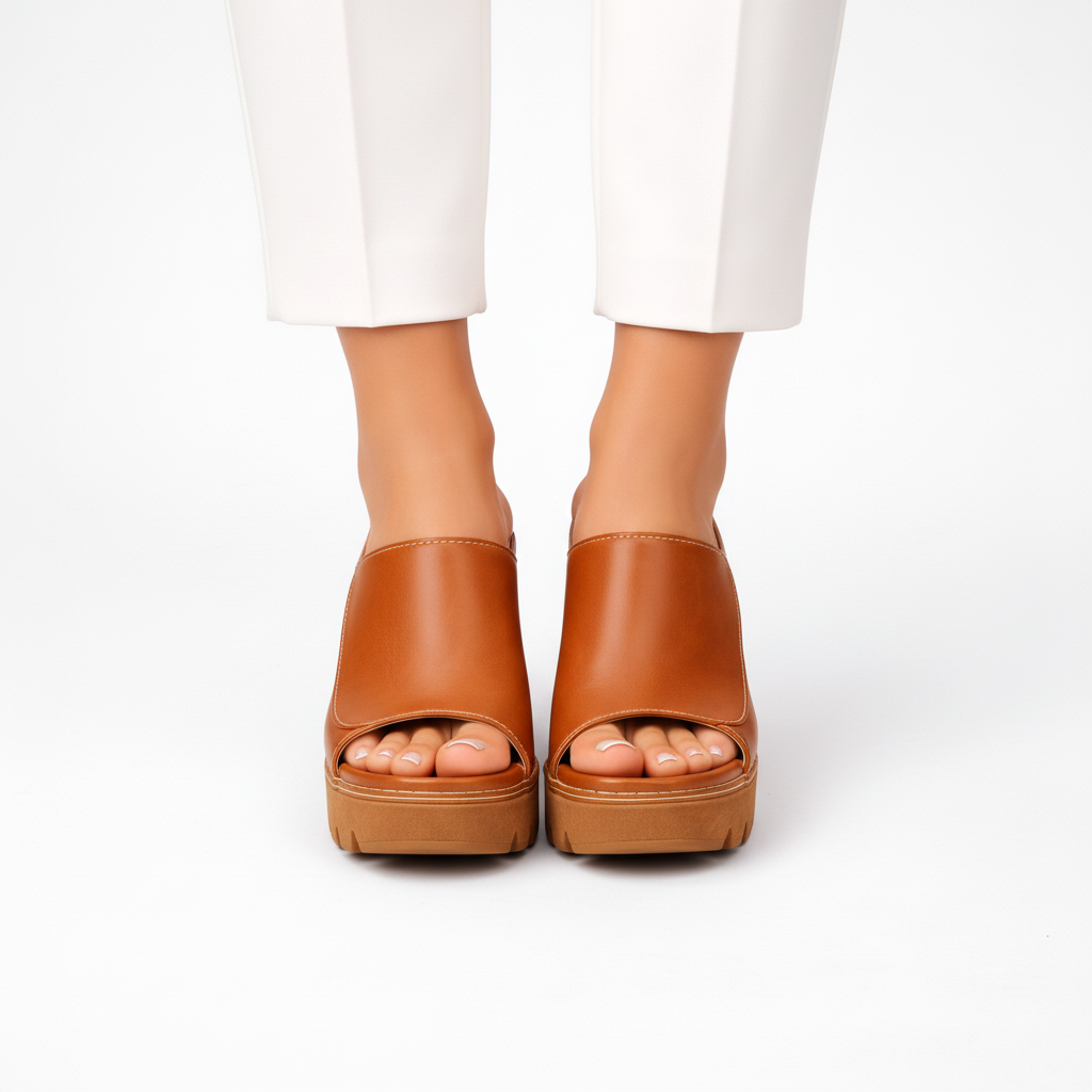 Leather Platform Heel Mule