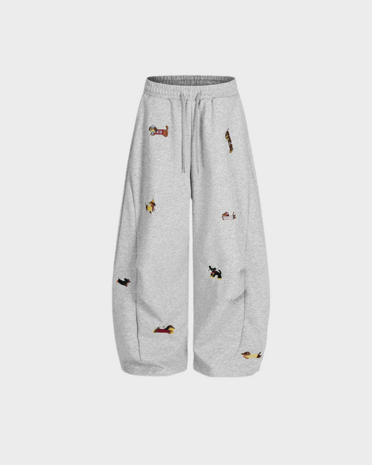 Embroidered Puppy Sweatpants