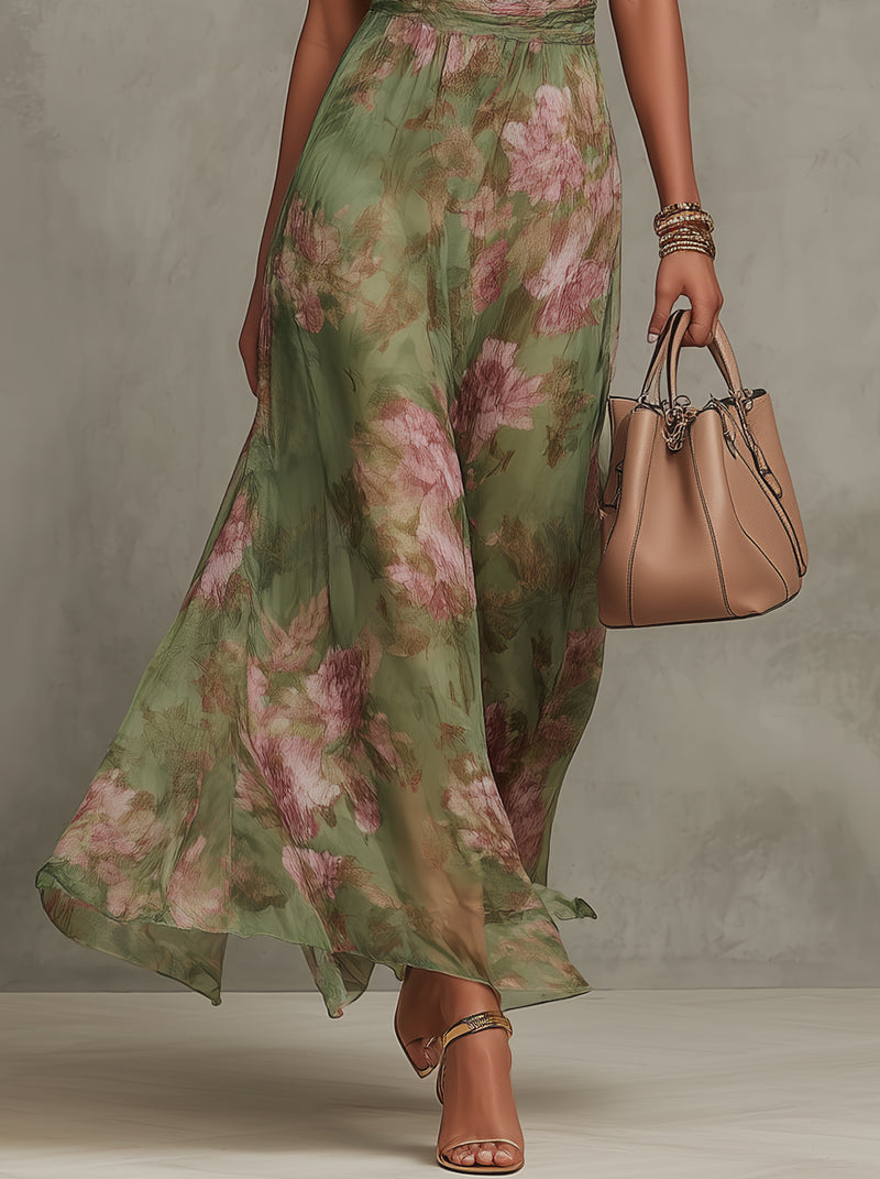 ROBE MAXI SERENITY MOUSSELINE FLEURIE DOS NU ÉLÉGANTE
