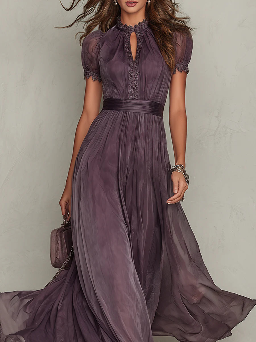 Flaviana | Elegant Purple Chiffon Keyhole Maxi Dress