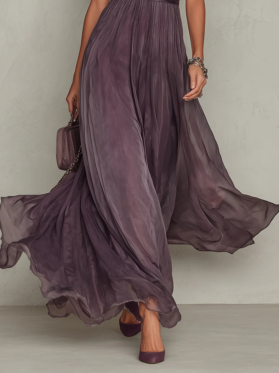 ROBE MAXI FLAVIANA MOUSSELINE VIOLETTE DÉCOUPE COEUR ÉLÉGANTE