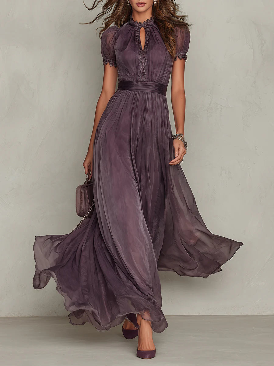 ROBE MAXI FLAVIANA MOUSSELINE VIOLETTE DÉCOUPE COEUR ÉLÉGANTE