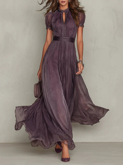 Flaviana | Elegant Purple Chiffon Keyhole Maxi Dress