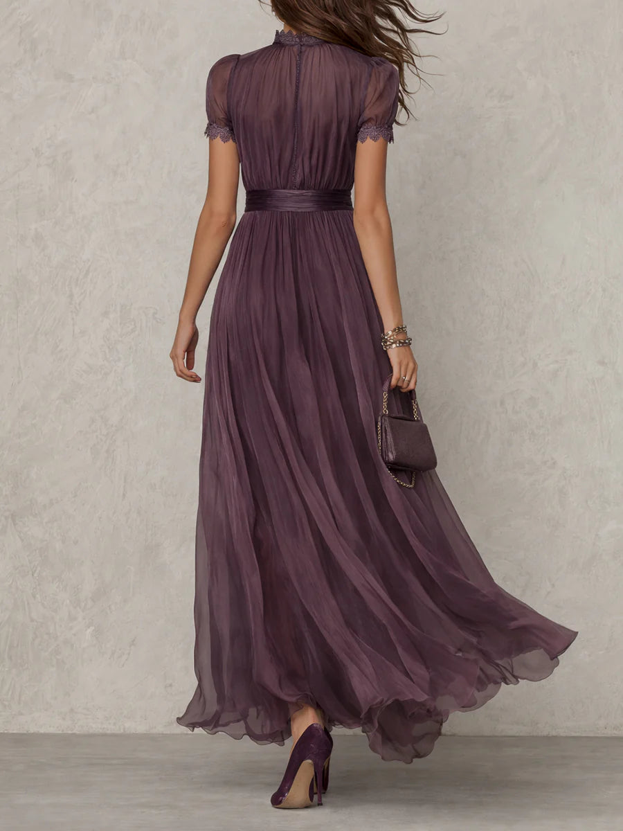 ROBE MAXI FLAVIANA MOUSSELINE VIOLETTE DÉCOUPE COEUR ÉLÉGANTE