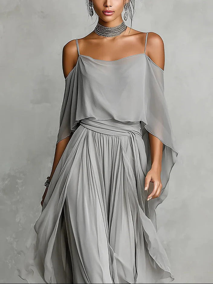ENSEMBLE FLUIDE GRIS ISADORA, TOP FINES BRETELLES ET PANTALON LÉGER