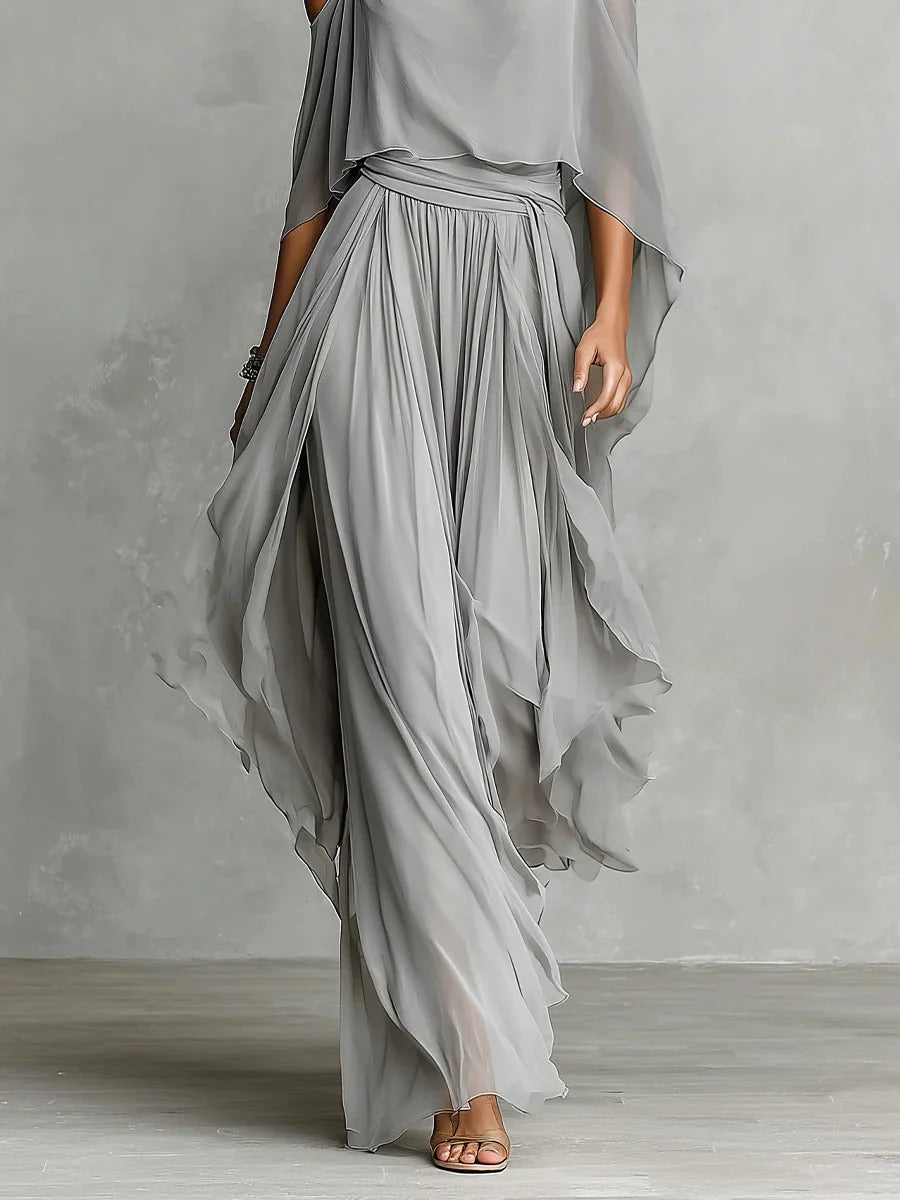 Isadora | Gray Fluid Set, Spaghetti Strap Top Lightweight Pants