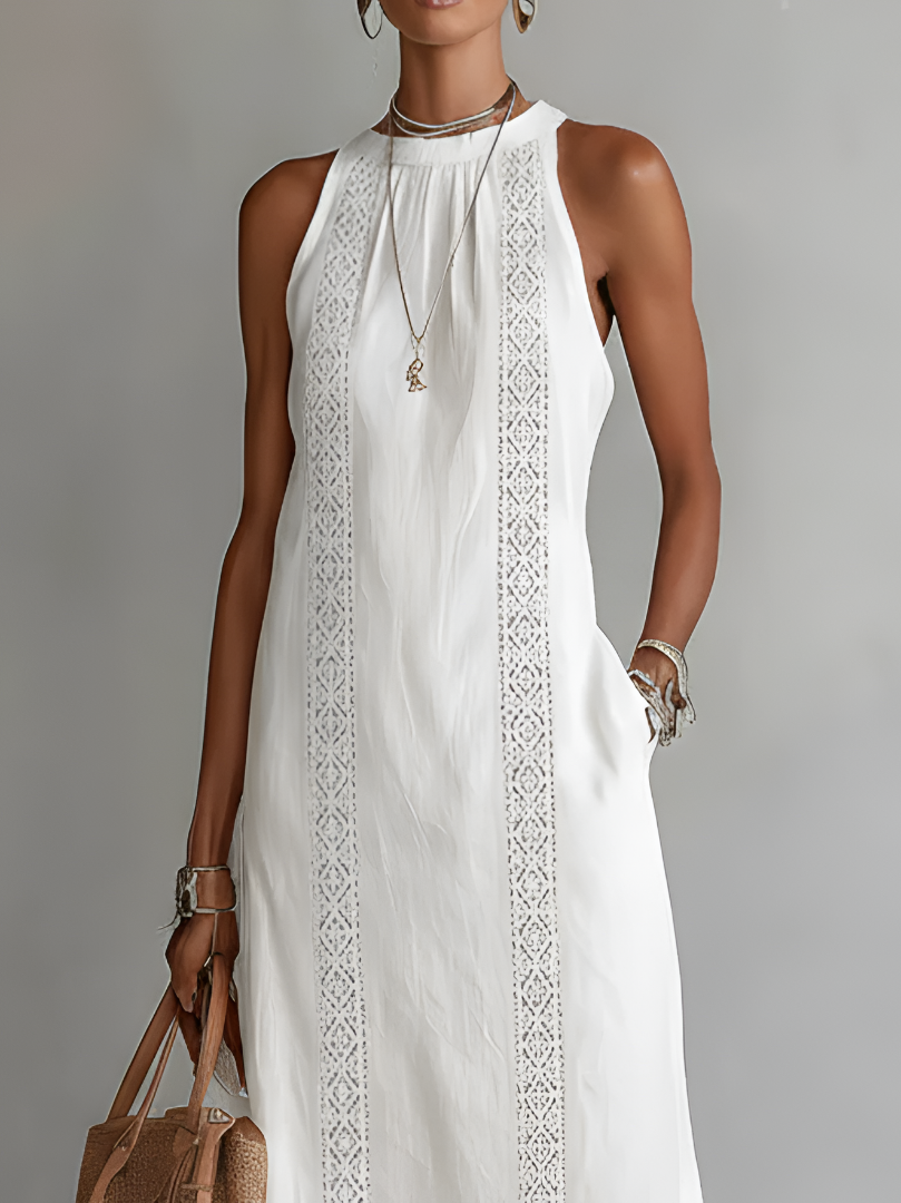 ROBE MIDI COL MANDARIN BRODÉE DÉCONTRACTÉE XIMENA