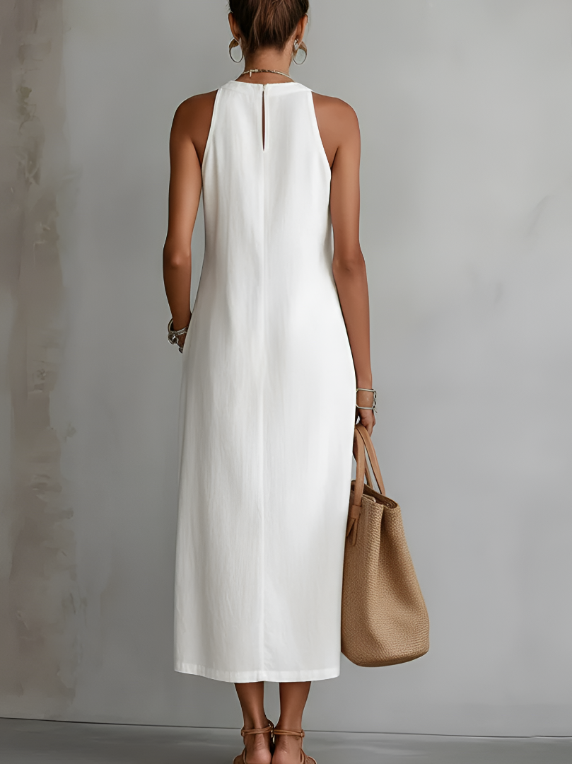 ROBE MIDI COL MANDARIN BRODÉE DÉCONTRACTÉE XIMENA