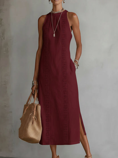 Ximena | Relaxed Embroidered Mandarin Collar Midi Dress