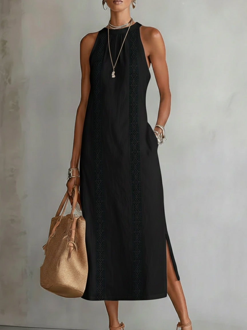 ROBE MIDI COL MANDARIN BRODÉE DÉCONTRACTÉE XIMENA