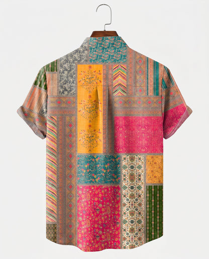 Patchwork Print Casual Shirt