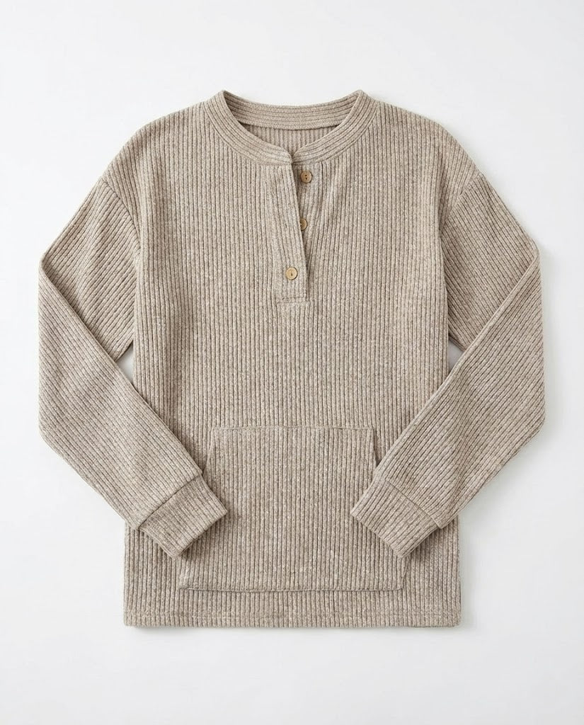 Ribbed Button Sleeve T-Shirt
