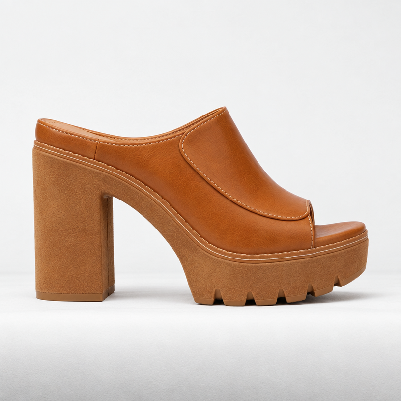 MULE À TALON PLATEFORME EN CUIR